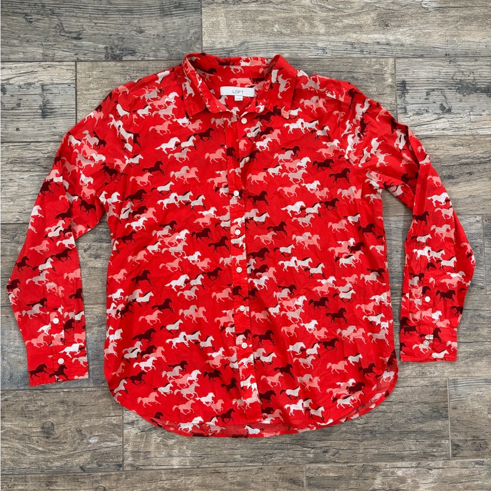 🐴❤️Loft‎ everyday classic horse button up long sleeve shirt size Size Medium